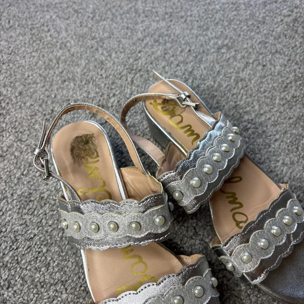 Sam Edelman sandals girls 3 Silver Scalloped Pearl Block Heel Metallic‎ spring